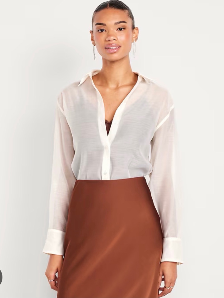 Sheer White Button-Front Blouse Nwt